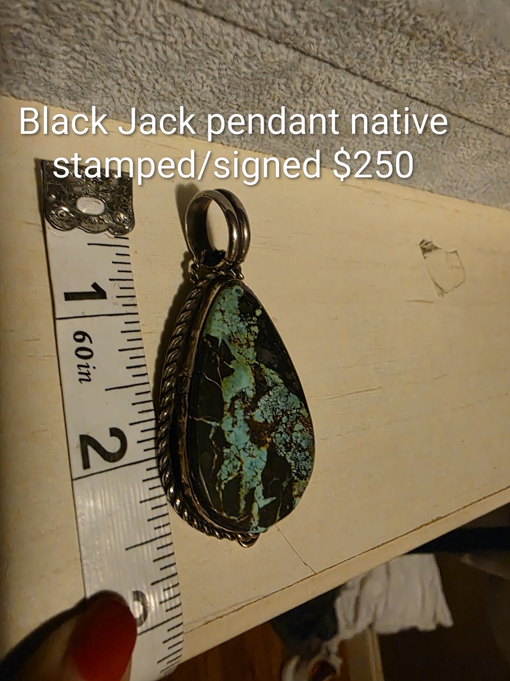 Turquoise Teardrop Pendant Necklace - Signed Black Jack